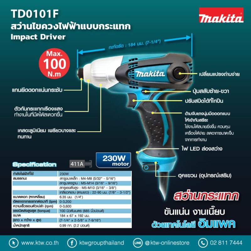 ไขควงไฟฟ้าแบบกระแทก MAKITA รุ่น TD0101F by STNTRADE