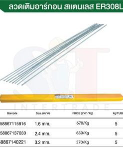 ลวดเติมอาร์กอน สแตนเลส ER-308L (1.6 mm.)