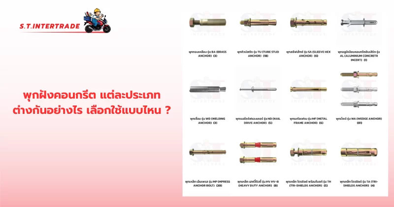 พุกฝังคอนกรีต แต่ละประเภท ต่างกันอย่างไร